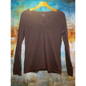 Pendleton Womens Brown Pima Cotton V-Neck Long Sleeve Tee Shirt Petite M PM